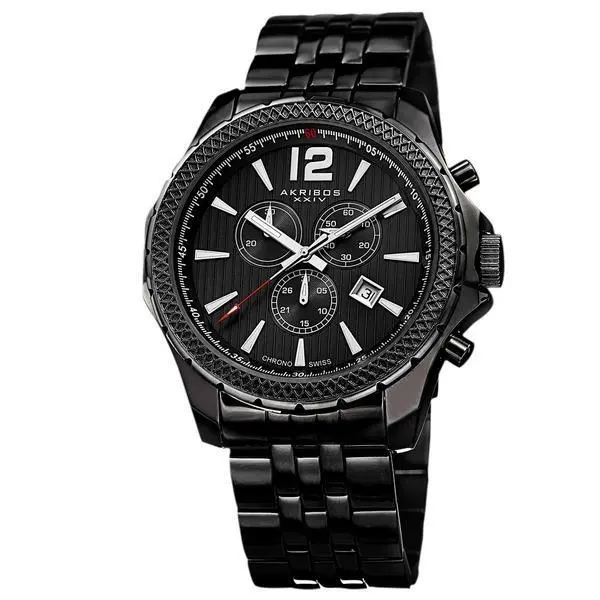 Akribos Xxiv AK662BK Swiss Chronograph Date Minute Track Black Mens Watch