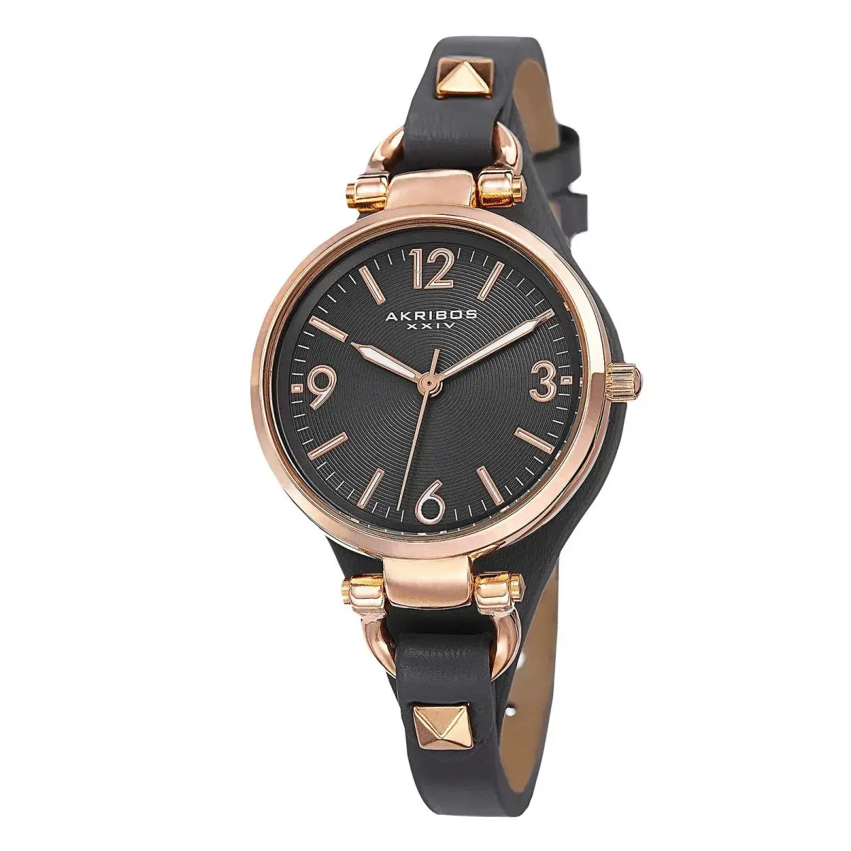Akribos Xxiv AK761GY Quartz Movement Dark Gray Dial Leather Strap Women`s Watch