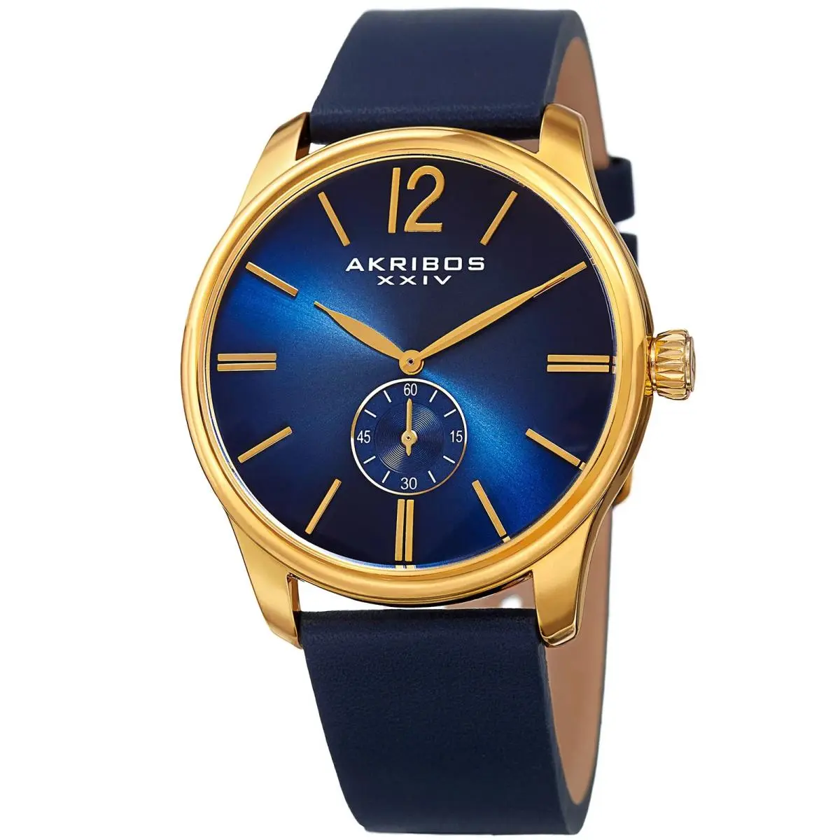 Akribos Xxiv AK916YGBU Men`s Small Seconds Quartz Blue Leather Strap Watch
