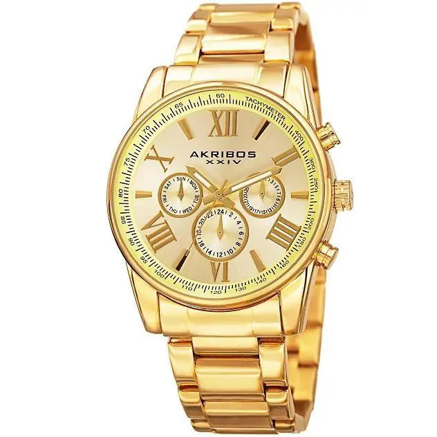 Akribos Xxiv AK904YG Swiss Quartz Tachymeter Day Date Gmt Mens Watch