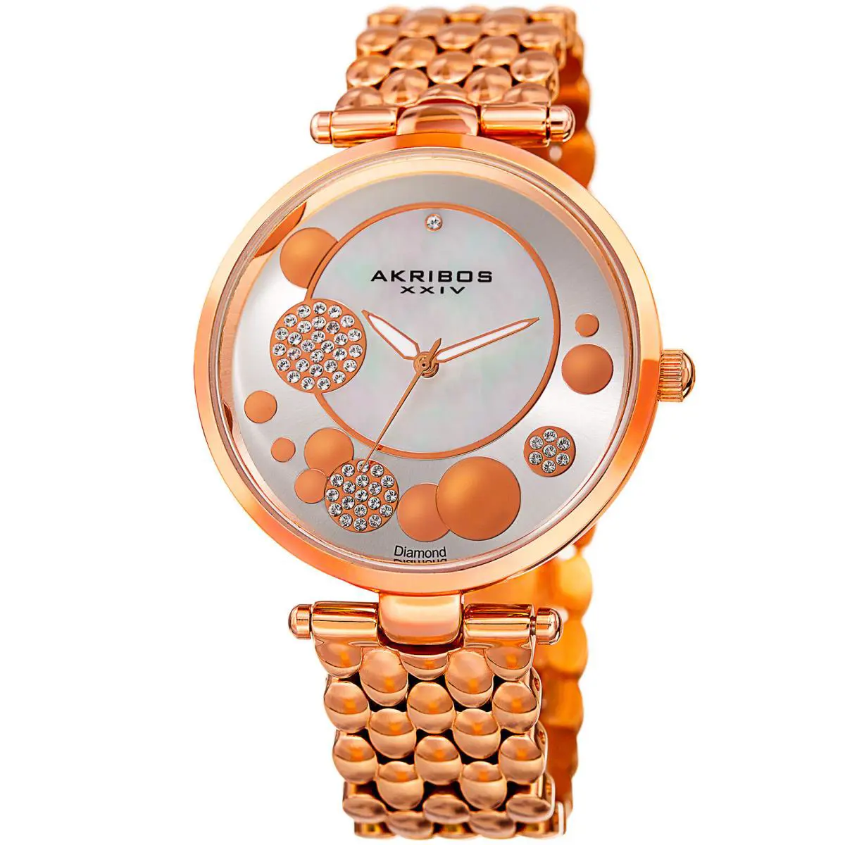 Women`s Akribos Xxiv AK963RG Diamond Mother of Pearl Circular Pattern Watch