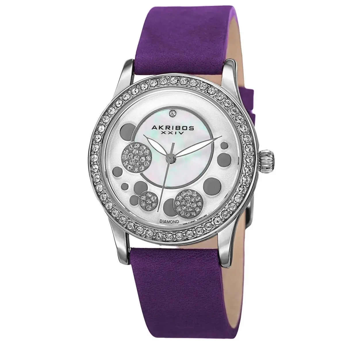 Women`s Akribos Xxiv AK843PU Quartz Crystal Diamond Dial Violet Strap Watch