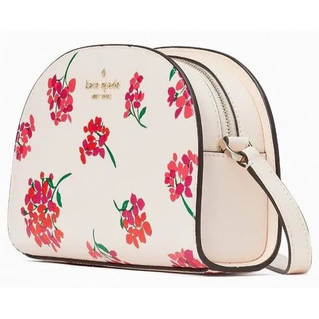 Kate Spade Perry Cream Floral Saffiano Dome Crossbody KB676 Red Y - Manufacturer: fresh peach multi (650), Handle/Strap: Cream, Hardware: Gold