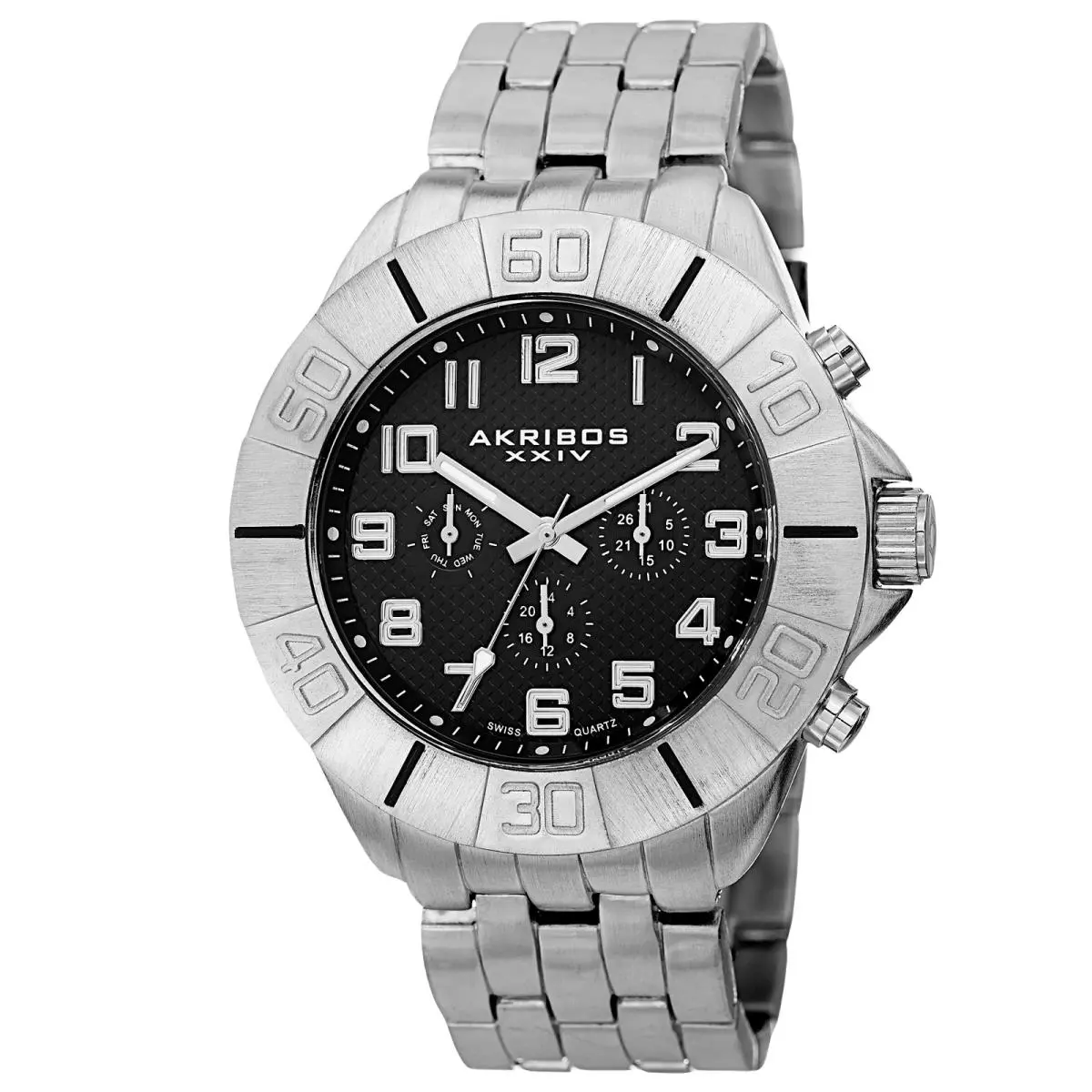 Men`s Akribos Xxiv AK767SSB Swiss Quartz Multifunction Silve-tone Bracelet Watch