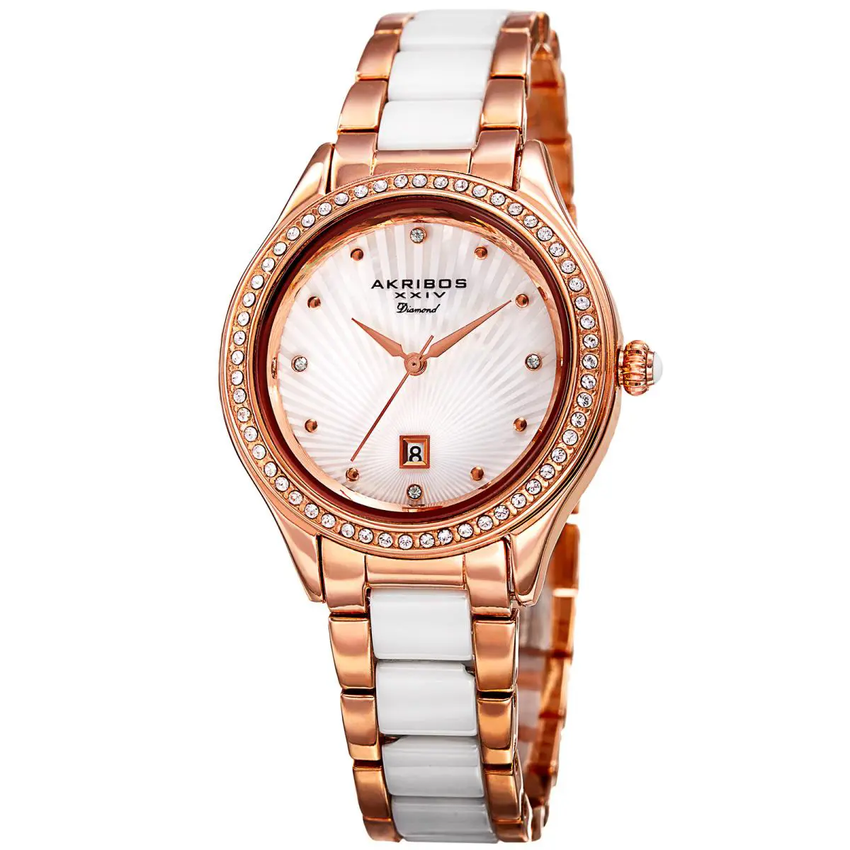 Women`s Akribos Xxiv AK977RG Swarovski Crystal Bezel Diamond Dial Quartz Watch