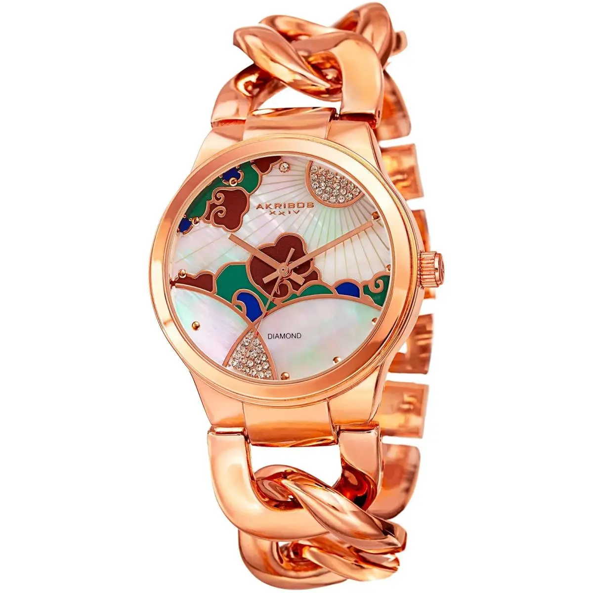 Akribos Xxiv AK931RG Mother of Pearl Landscape Dial Crystal Pave Women`s Watch