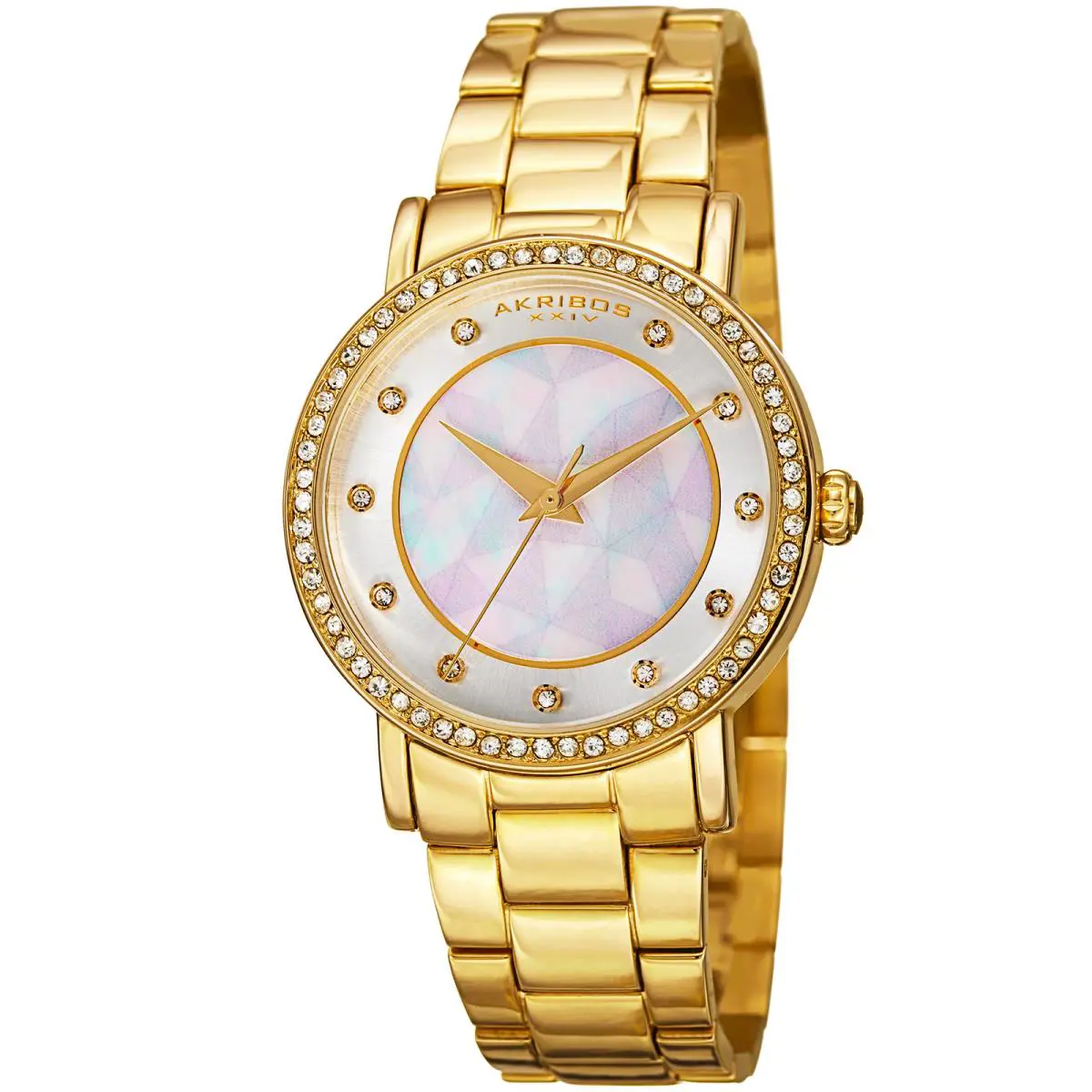 Women`s Akribos Xxiv AK880YG Swarovski Crystal Mop Matrix Pattern Dial Watch