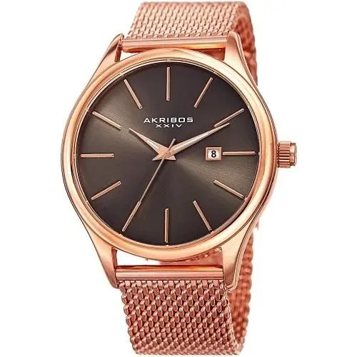 Akribos Xxiv AK959RGGN Quartz Sunray Dial Mesh Stainless Steel Mens Watch
