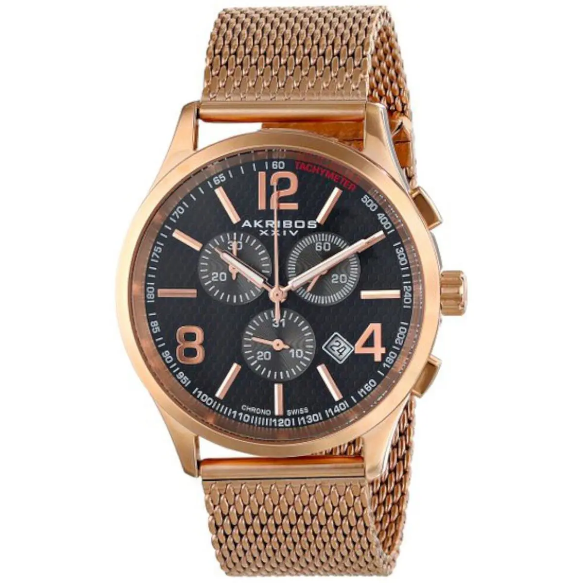 Akribos Xxiv AK719RG Men`s Ultimate Rose Gold-tone Mesh Bracelet Round Watch