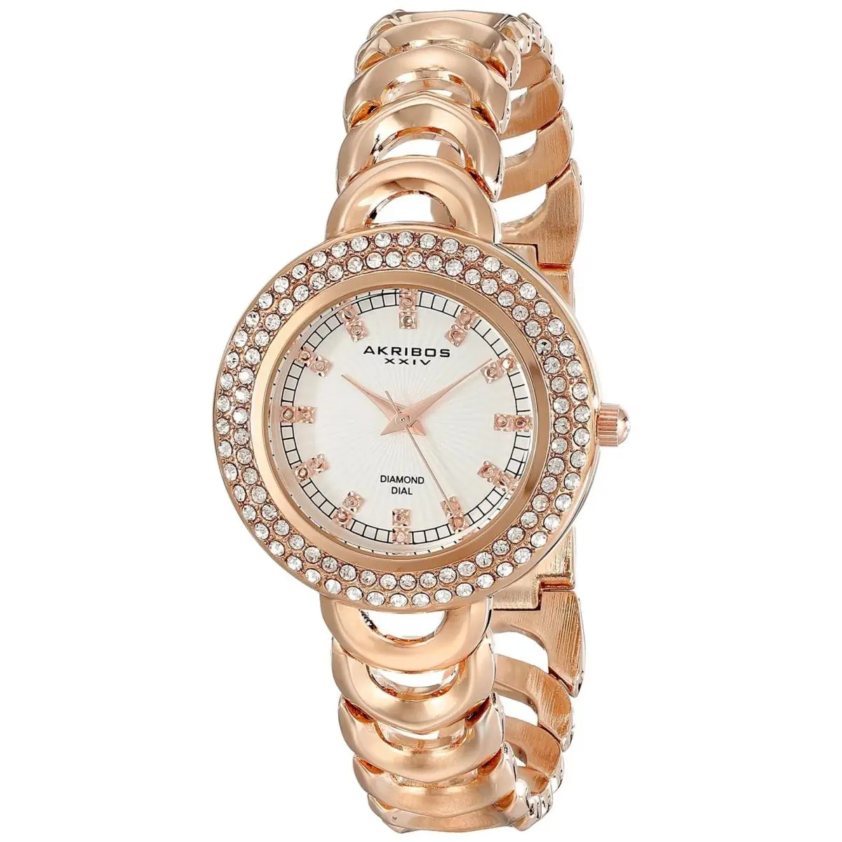 Akribos Xxiv AK804RG Women`s Quartz Diamond Dial Rose Gold-tone Strap Watch