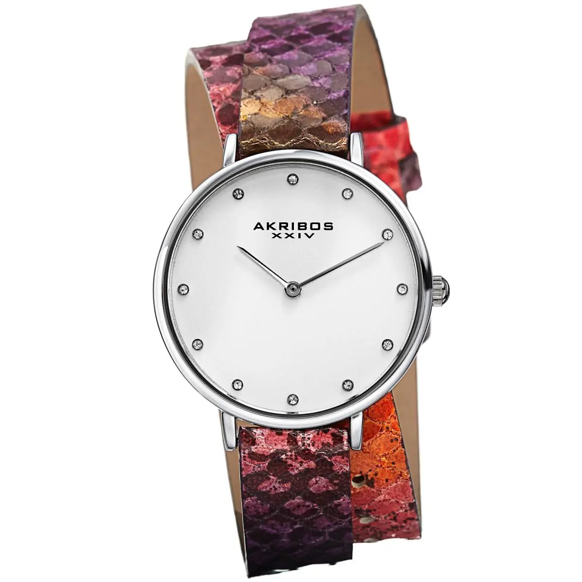 Women`s Akribos Xxiv AK923SSPK Swarovski Wraparound Leather Lizard Pattern Watch