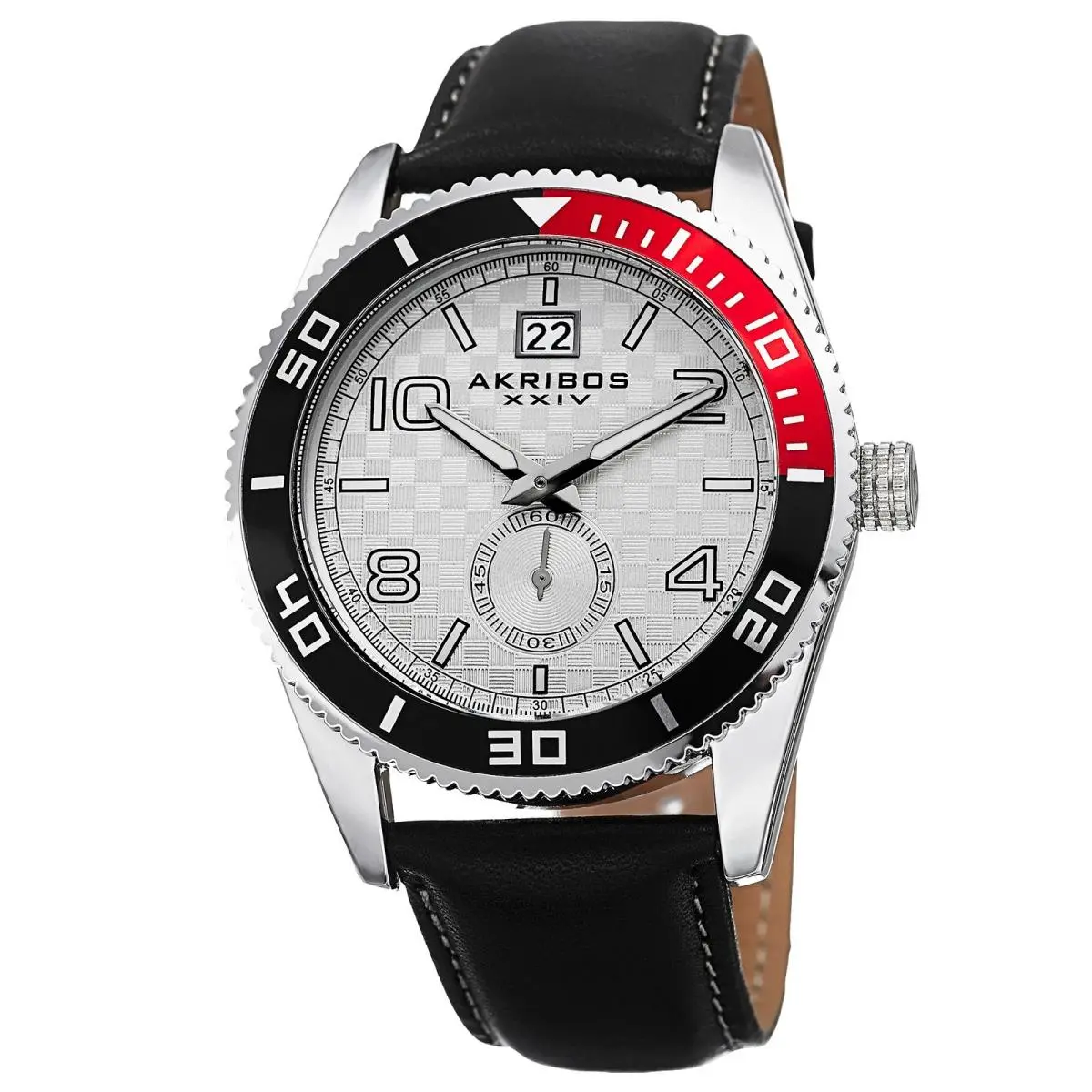 Akribos Xxiv AK859SS Men`s Silver-tone Rotating Bezel Black Leather Watch