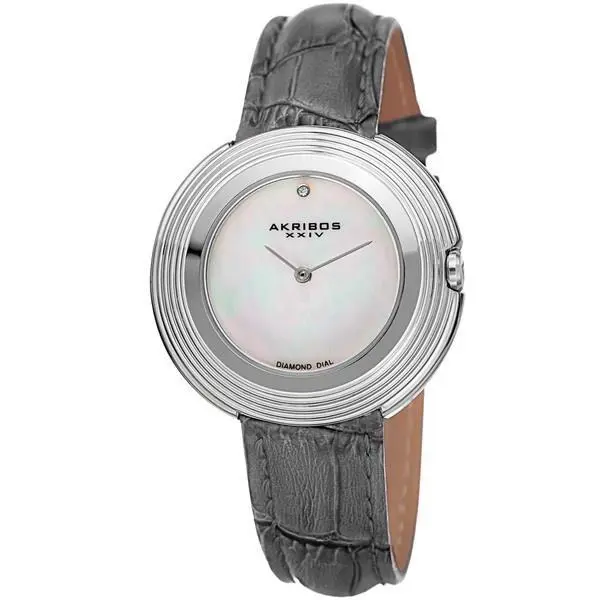 Akribos Xxiv AK876GY Diamond Marker Mother of Pearl Dial Grey Strap Womens Watch