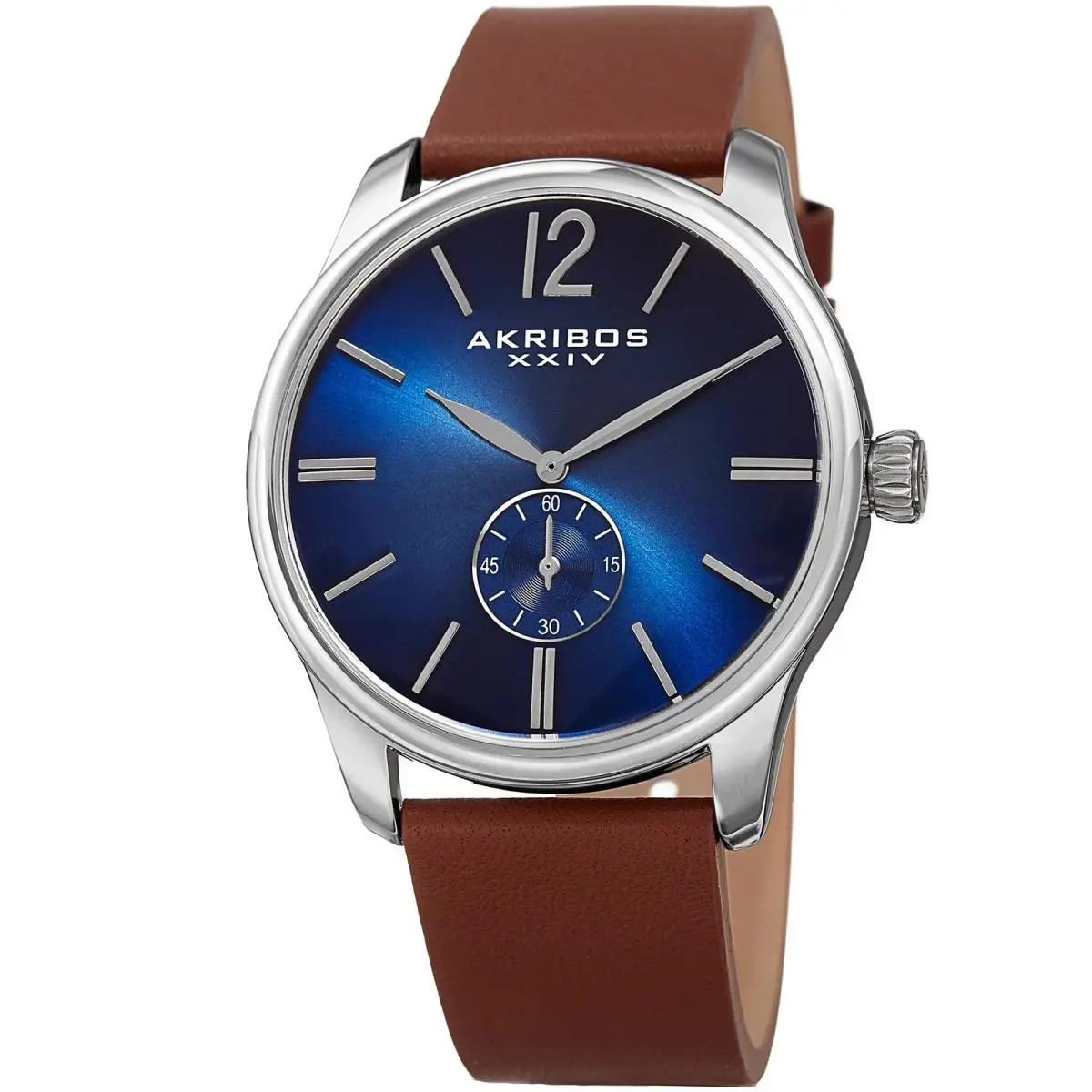 Men`s Akribos Xxiv AK916SSBU Small Seconds Brown Leather Strap Watch