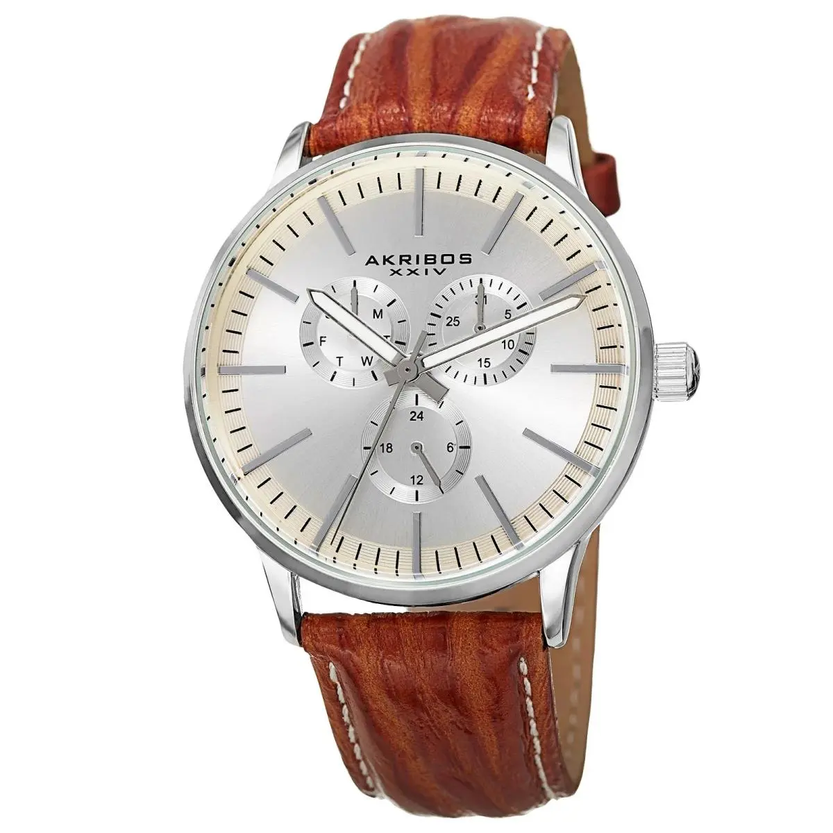 Akribos Xxiv AK838BR Military Time Date Complication Quartz Strap Men`s Watch