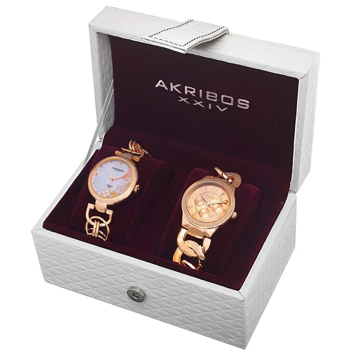 Akribos Xxiv Women s Quartz Diamond/multifunction Chain Link Bracelet Watch Set by Akribos XXIV