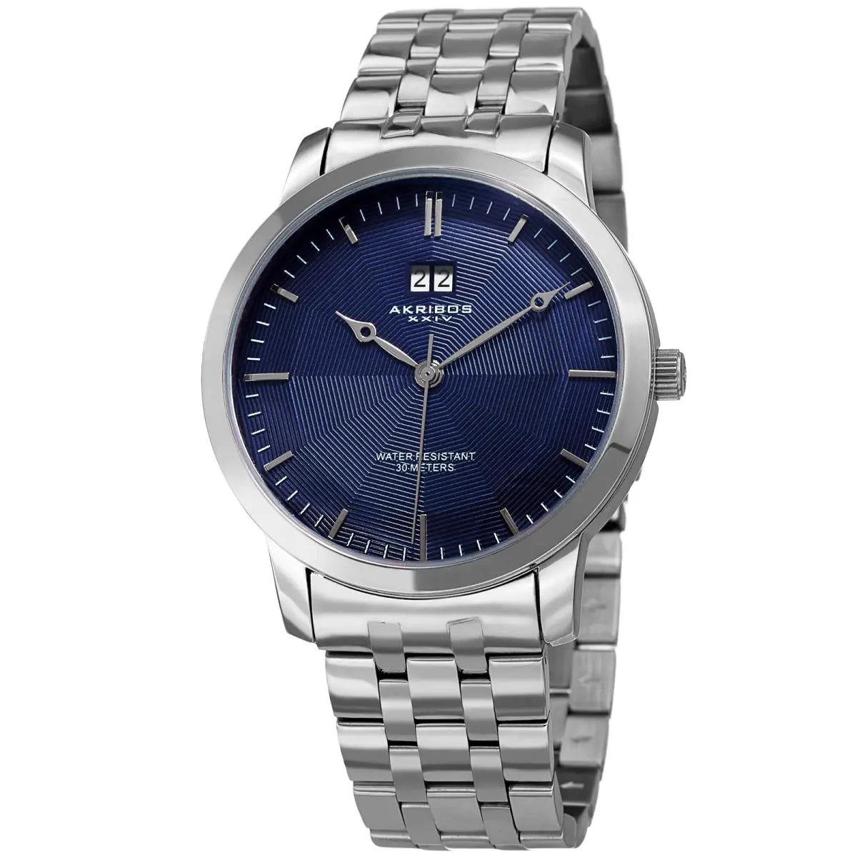 Men`s Akribos Xxiv AK997SSBU Silver Tone Date Stainless Steel Bracelet Watch