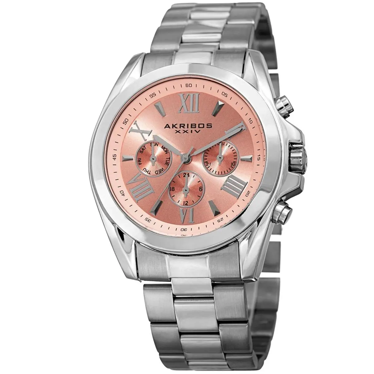 Women`s Akribos Xxiv AK951SSPK Peach Dial with Silver Tone Stainless Steel Watch