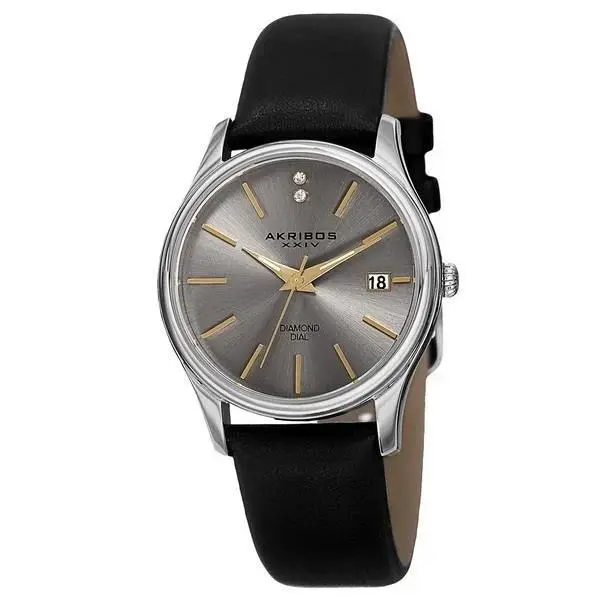 Women`s Akribos Xxiv AK879SS Gray Diamond Dial Marker Gold Tone Strap Watch