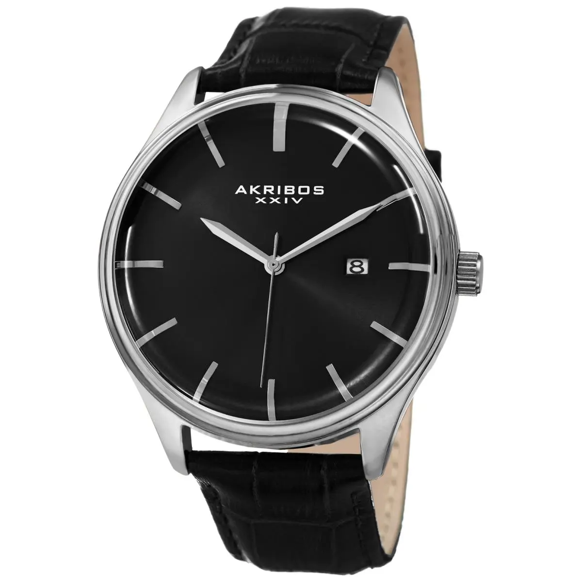 Men`s Akribos Xxiv AK914SSB Black Leather Embossed Crocodile Pattern Watch