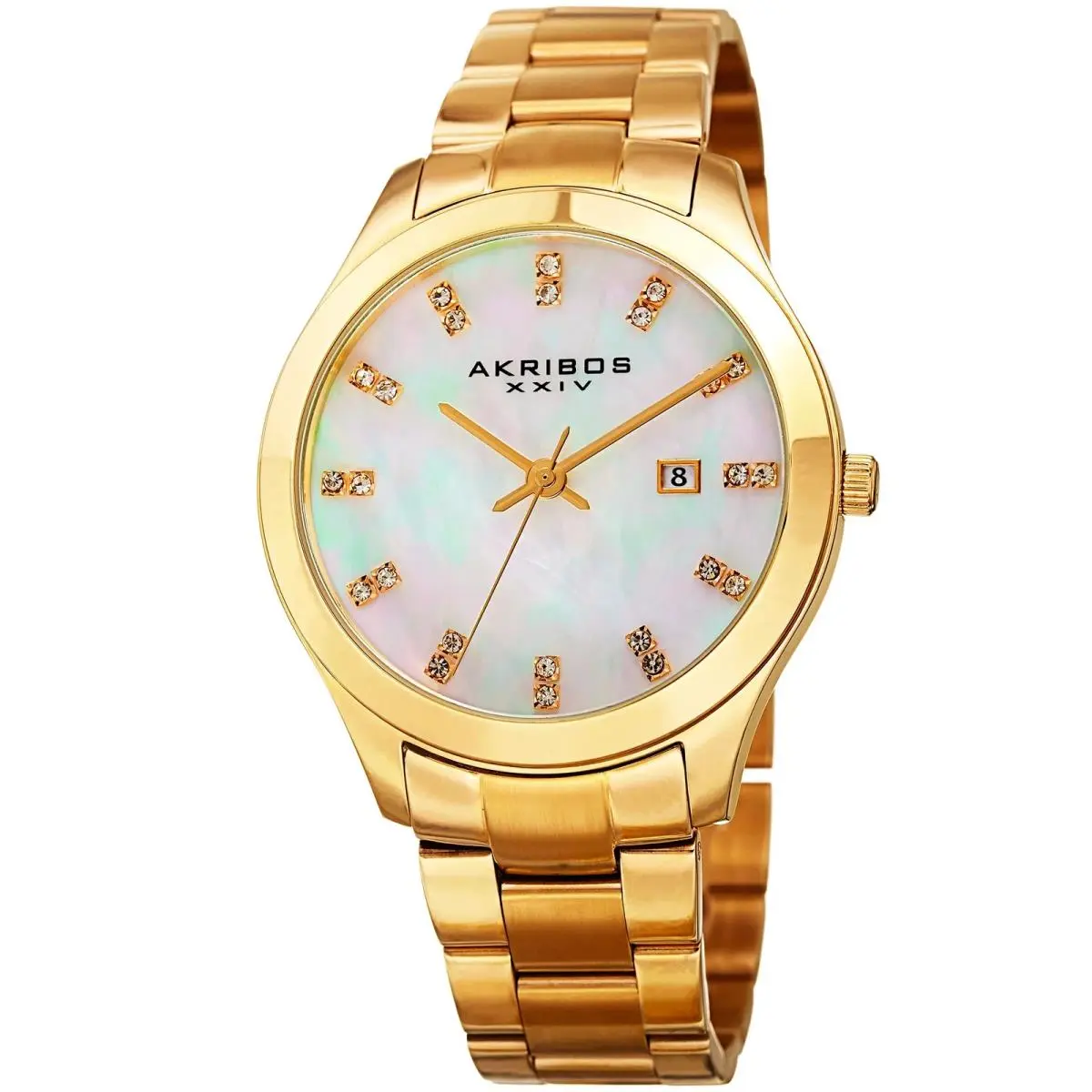 Women`s Akribos Xxiv AK954YG White Mother of Pearl Dial Gold Tone Bracelet Watch