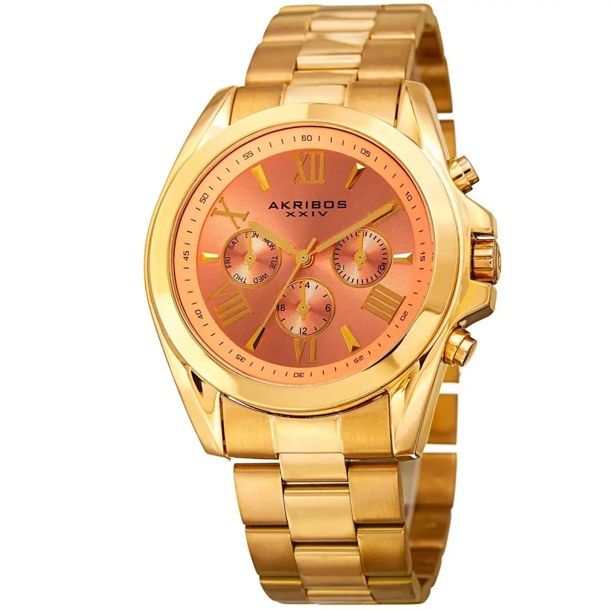 Akribos Xxiv AK951YGPCH Peach Dial with Gold Tone Stainless Steel Women`s Watch