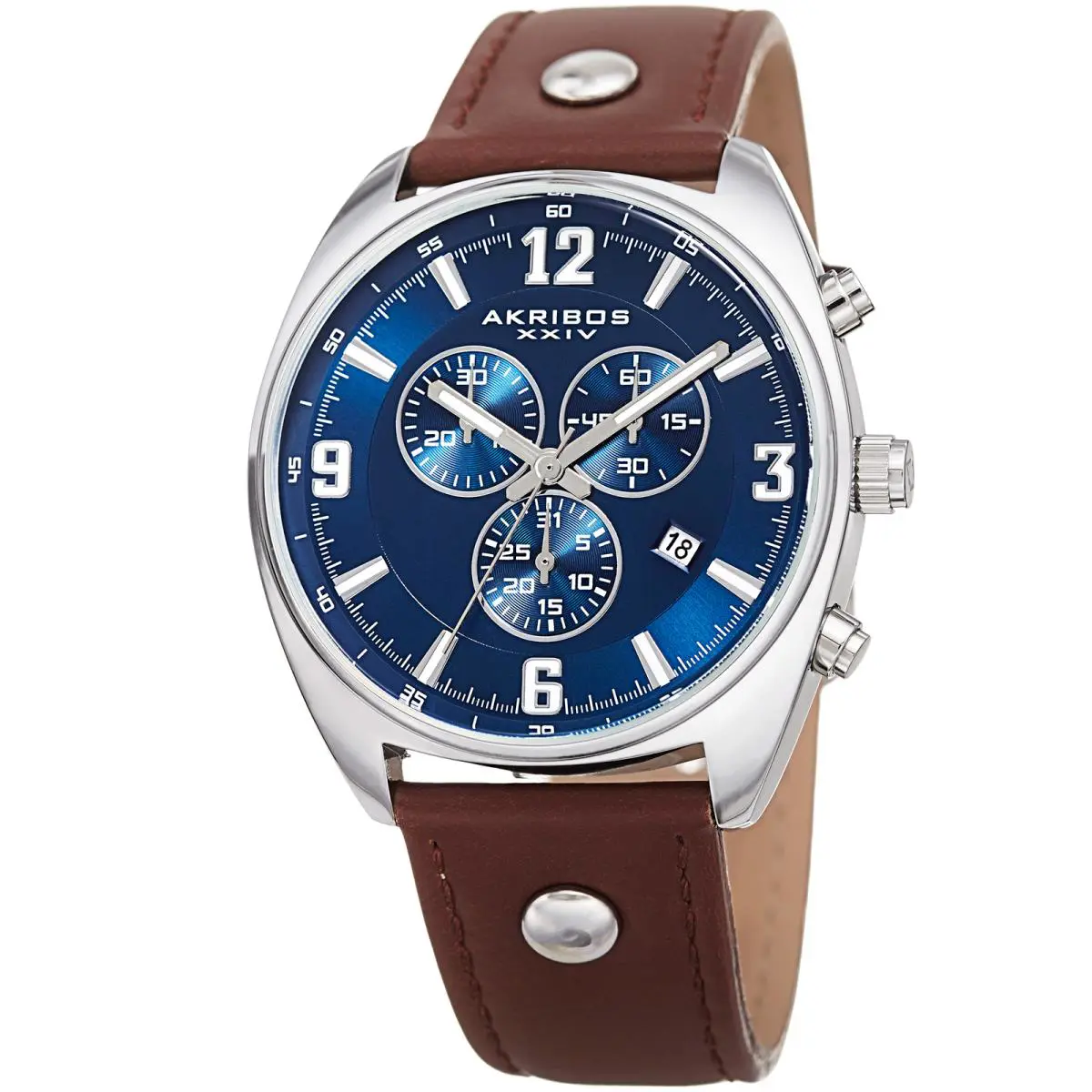 Men`s Akribos Xxiv AK969BRBU Chronograph Swiss Quartz Leather Strap Watch