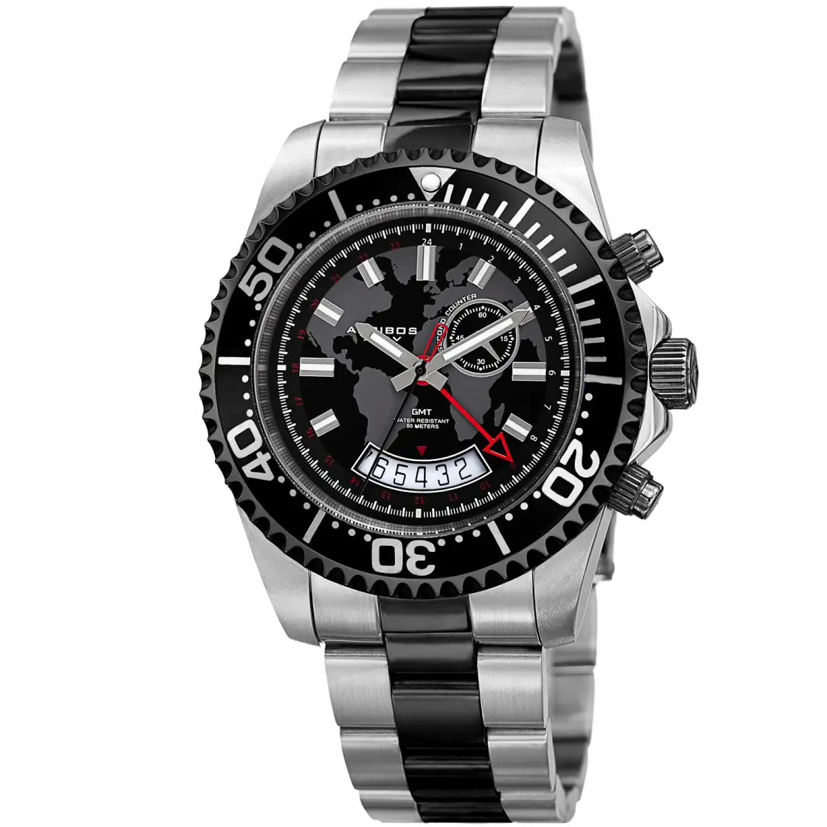 Akribos Xxiv Men`s AK955TTB Multifunction Map Print Stainless Steel Watch