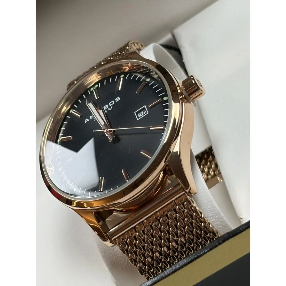 Akribos Xxiv AK901RGB Men`s Rose Gold Tone Mesh Bracelet Watch - Black Dial by Akribos XXIV