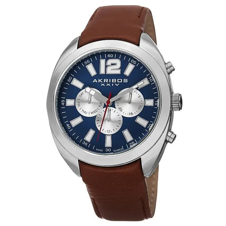 Akribos Xxiv AK777BU Swiss Quartz Multifunction Brown Leather Strap Mens Watch