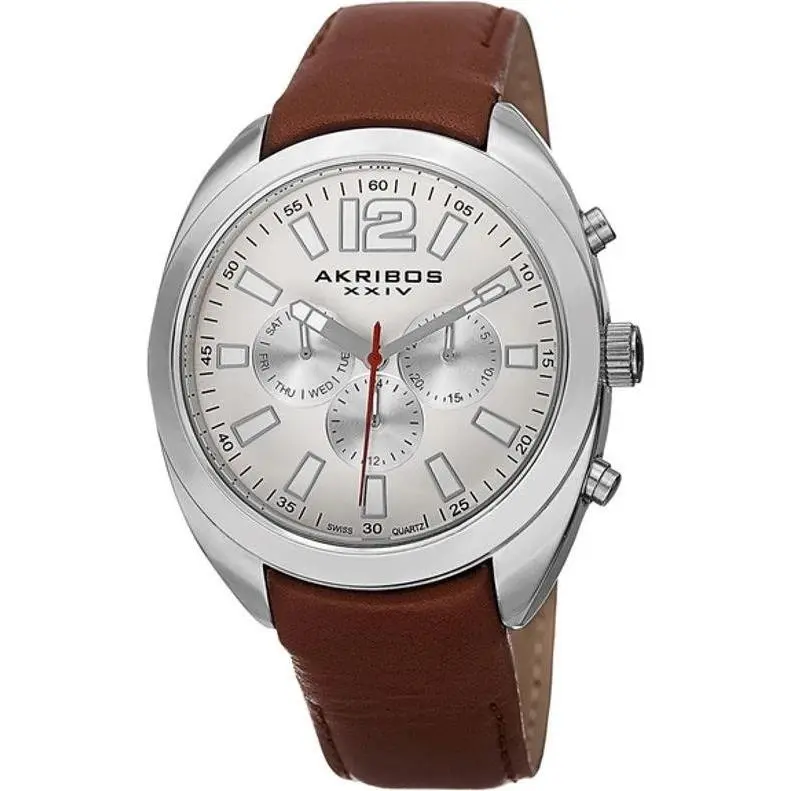 Akribos Xxiv AK777BU Quartz Cream Dial with Silver Tone Leather Mens Watch