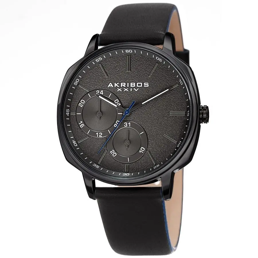 Akribos Xxiv Quartz Grey Dial Black Leather Men`s Watch AK1022BK by Akribos XXIV