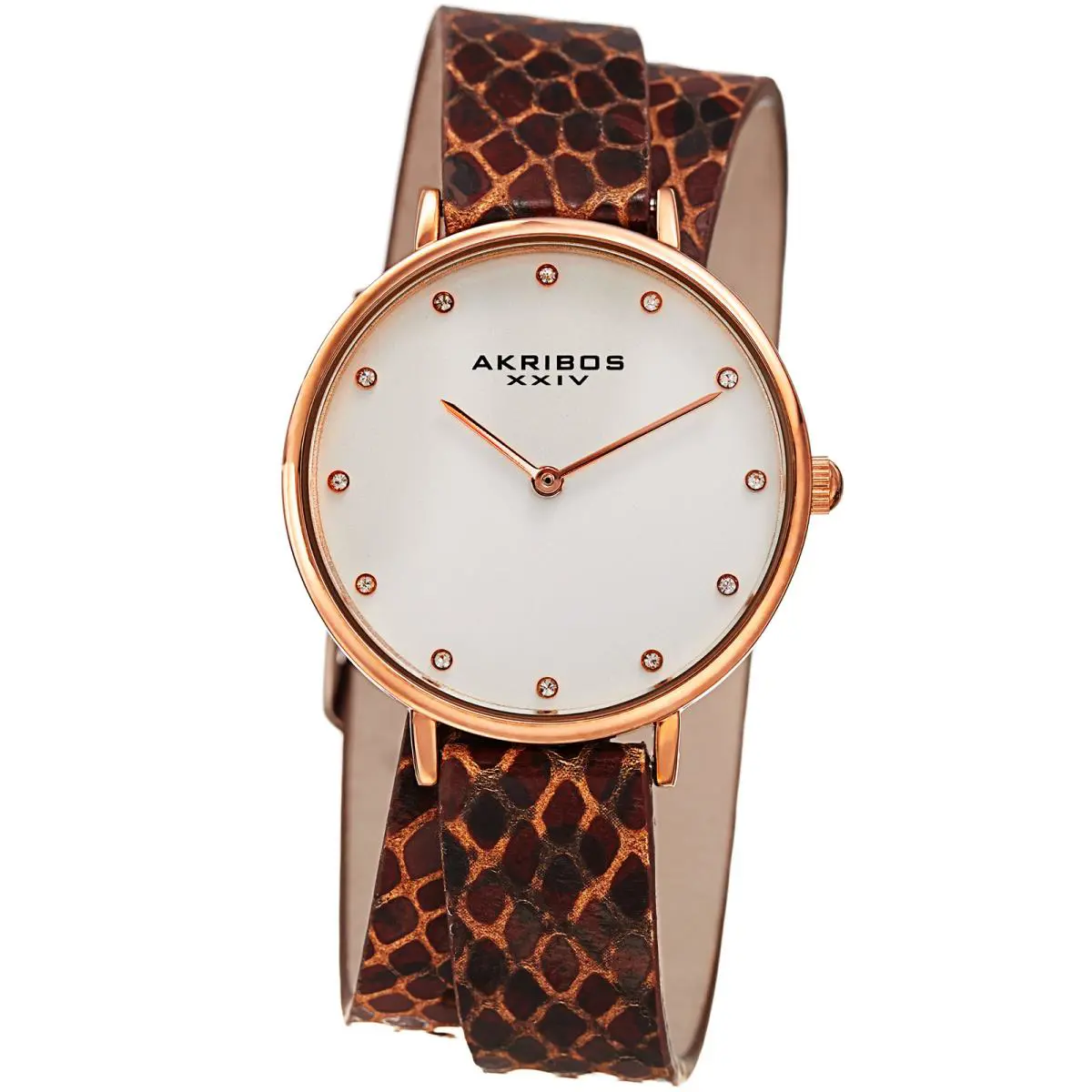 Women`s Akribos Xxiv AK923RGBR Swarovski Wraparound Leather Lizard Pattern Watch
