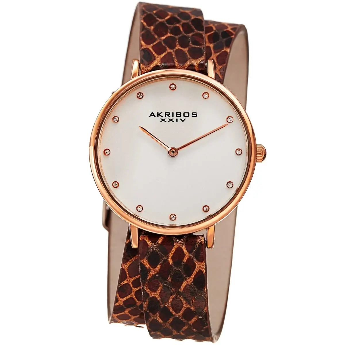 Akribos Xxiv AK923RGBR Women`s Swarovski Wraparound Leather Lizard Pattern Watch