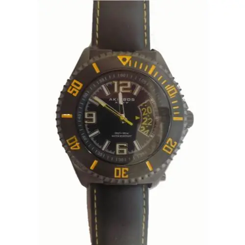 Akribos Xxiv AK460YL Mens Light Up Swiss Magnifier Black Leather Mens Watch