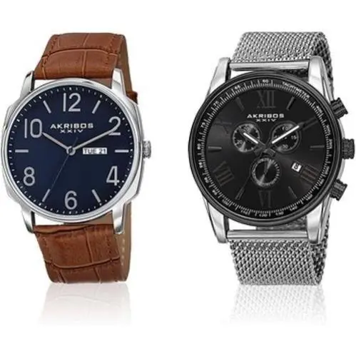 Akribos Xxiv AK885SSB Swiss Quartz Chronograph Tachymeter Date Mens Watch Set