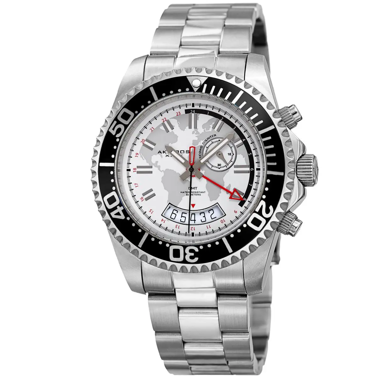 Akribos Xxiv Men`s AK955SS Multifunction Map Print Dial Stainless Steel Watch
