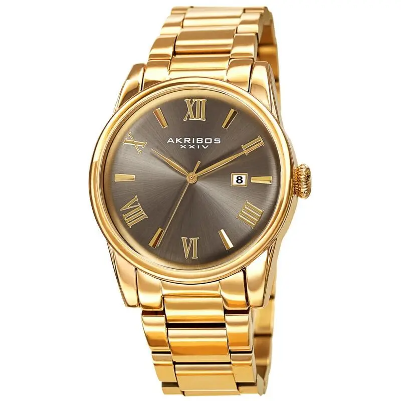 Men`s Akribos Xxiv AK1056YGN Grey Dial Gold Tone Stainless Steel Bracelet Watch