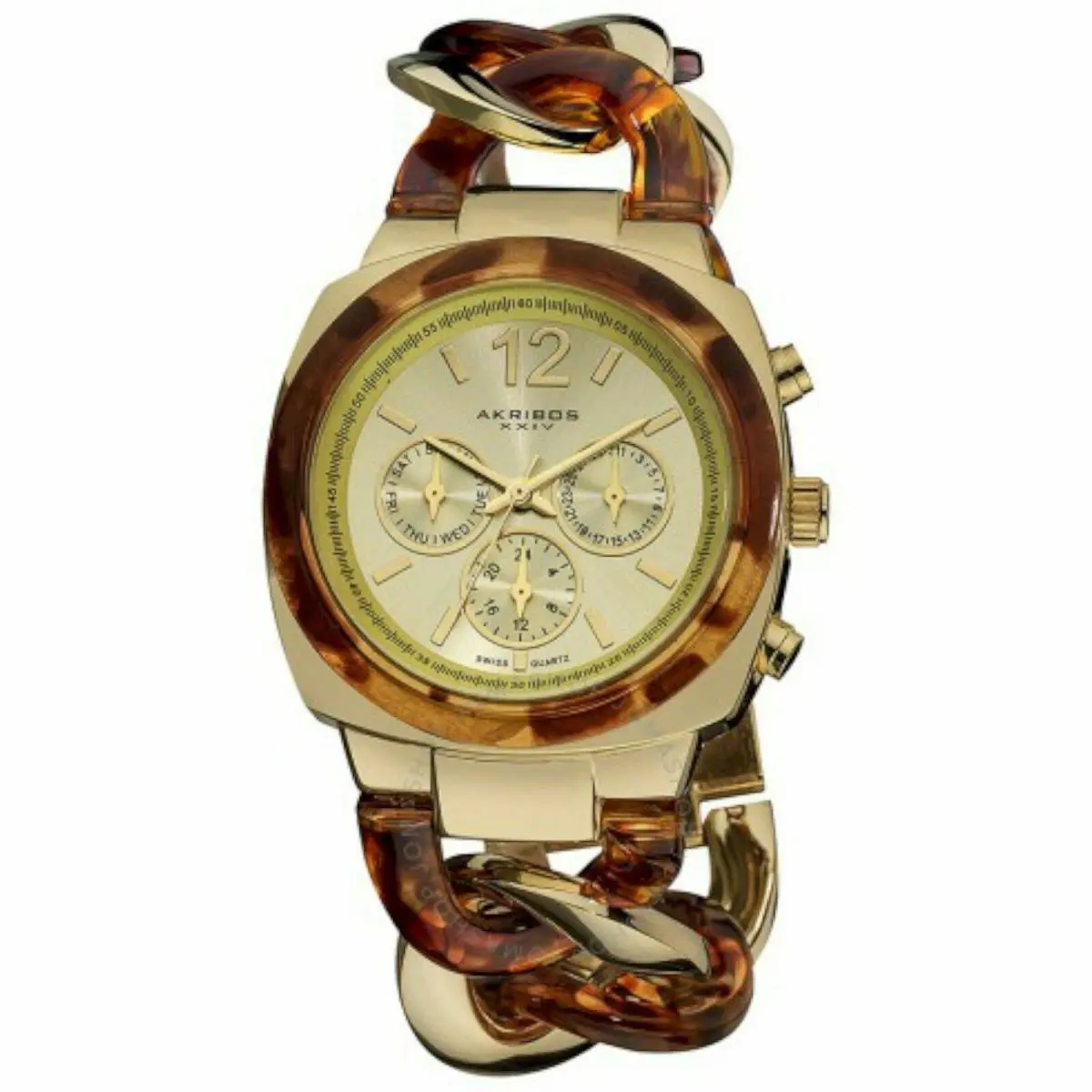 Akribos AK641YG Women`s Ultimate Multi-function Gold/brown Twist Chain Watch
