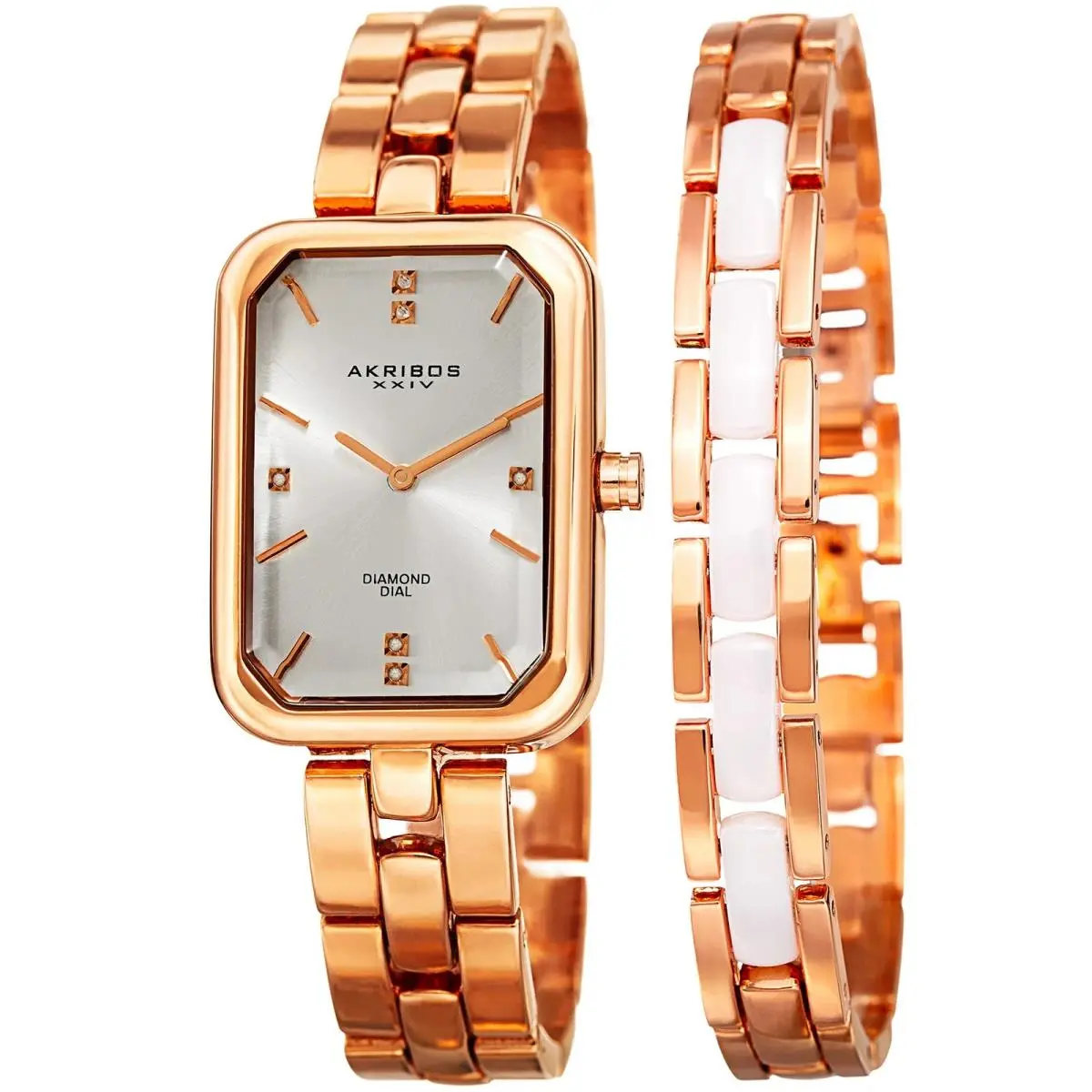 Women`s Akribos Xxiv AK995RG Diamond Dial Rose Gold Matching Bracelet Watch