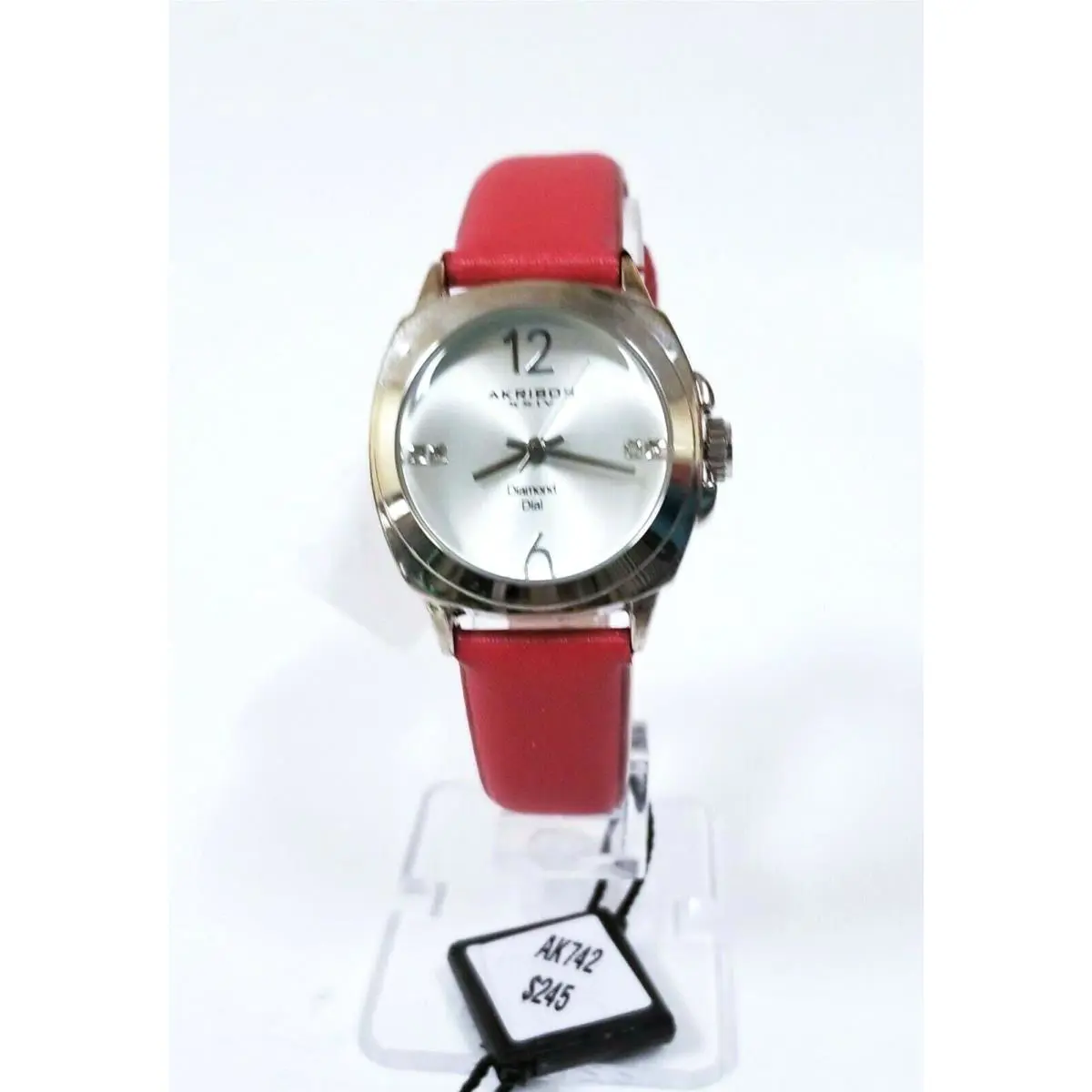 Akribos Xxiv Silver Tone Red Leather Band Lady`s Watch AK742