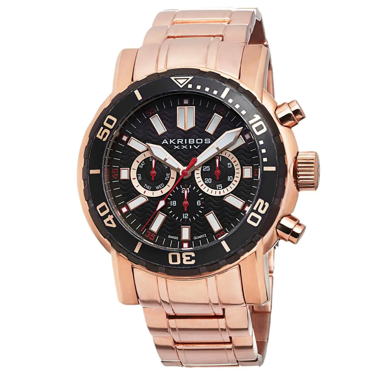 Men`s Akribos Xxiv AK675RG Rugged Multifunction Rose-tone Stainless Steel Watch