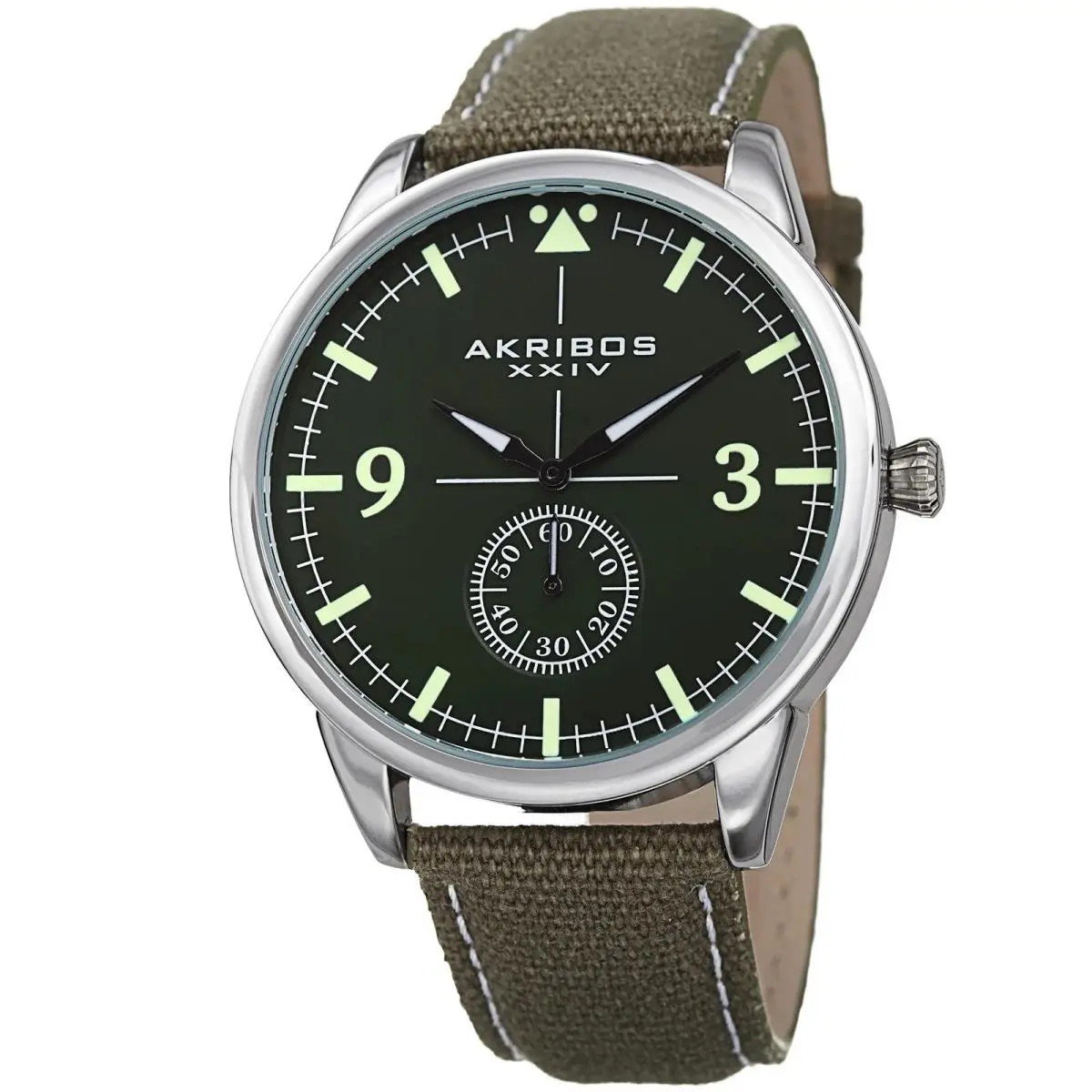 Akribos Xxiv AK938GN Small Seconds Leather and Canvas Strap Men`s Watch