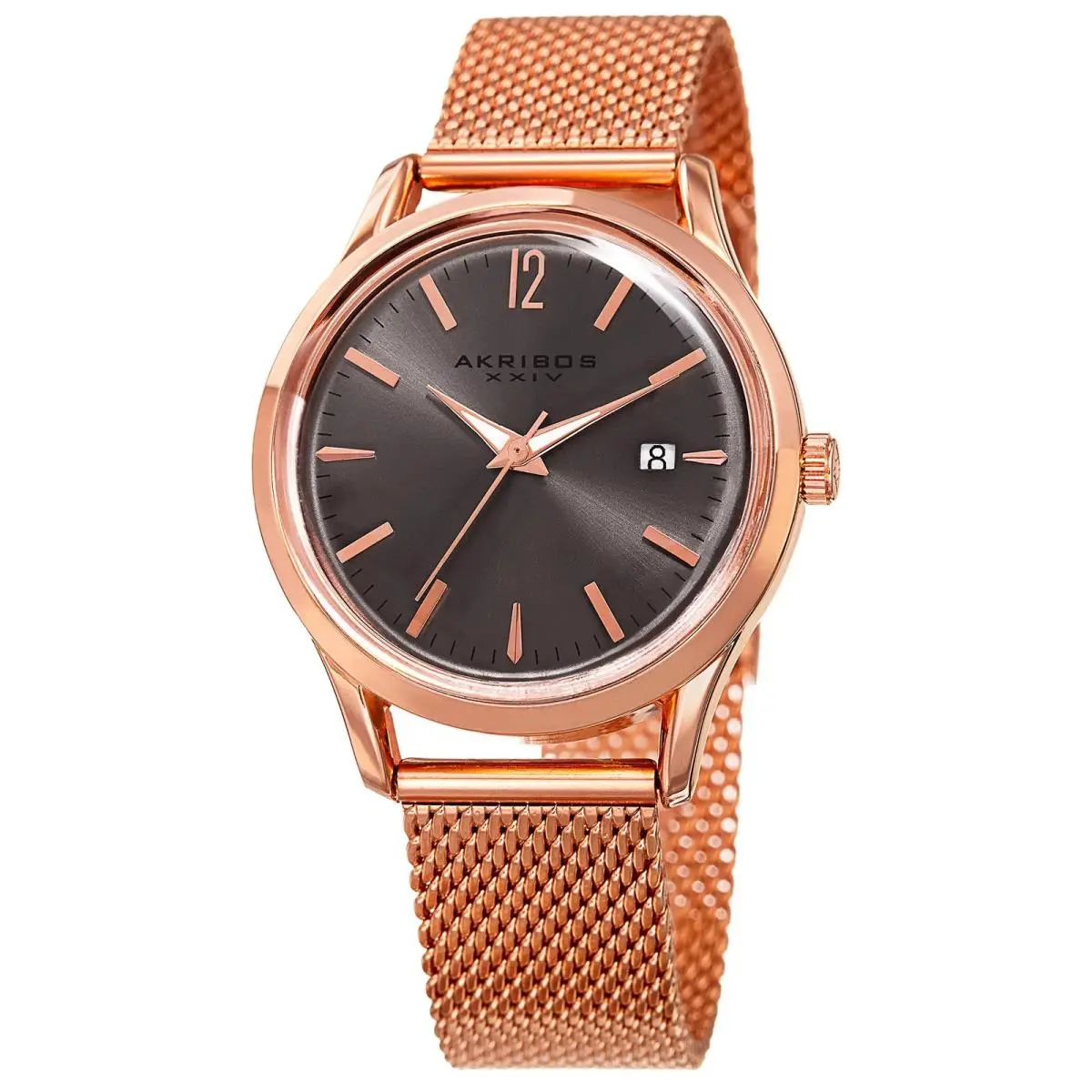 Women`s Akribos Xxiv AK930GY Quartz Rose Gold Tone Mesh Style Bracelet Watch