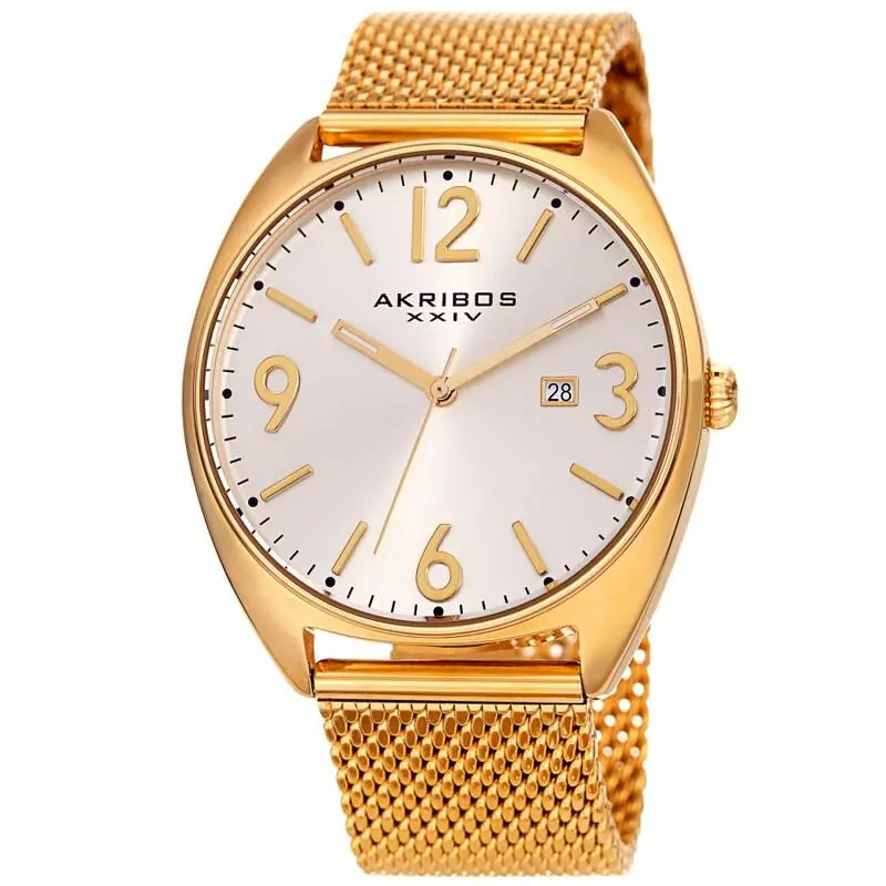 Men`s Akribos Xxiv AK1026YG Sapphire Coated Crystal Silver Dial Bracelet Watch