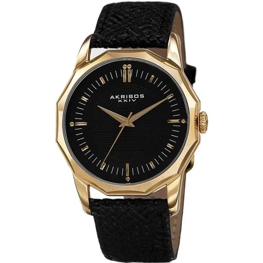 Akribos Xxiv AK825YGB Classic Men`s Gold Tone Case Black Dial Braclet Watch