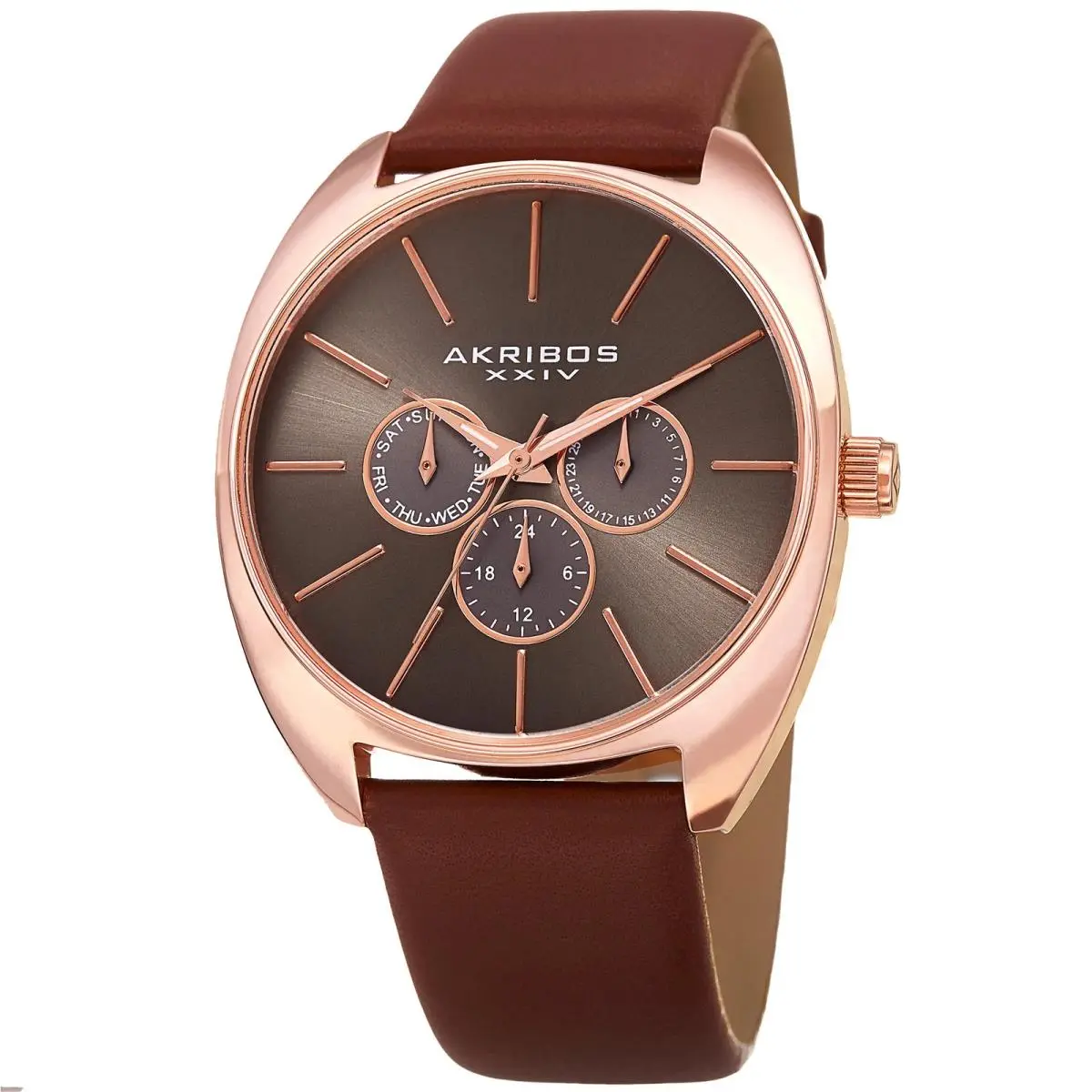 Akribos Xxiv AK998RGBR Chronograph Brown Rose Tone Leather Strap Men`s Watch