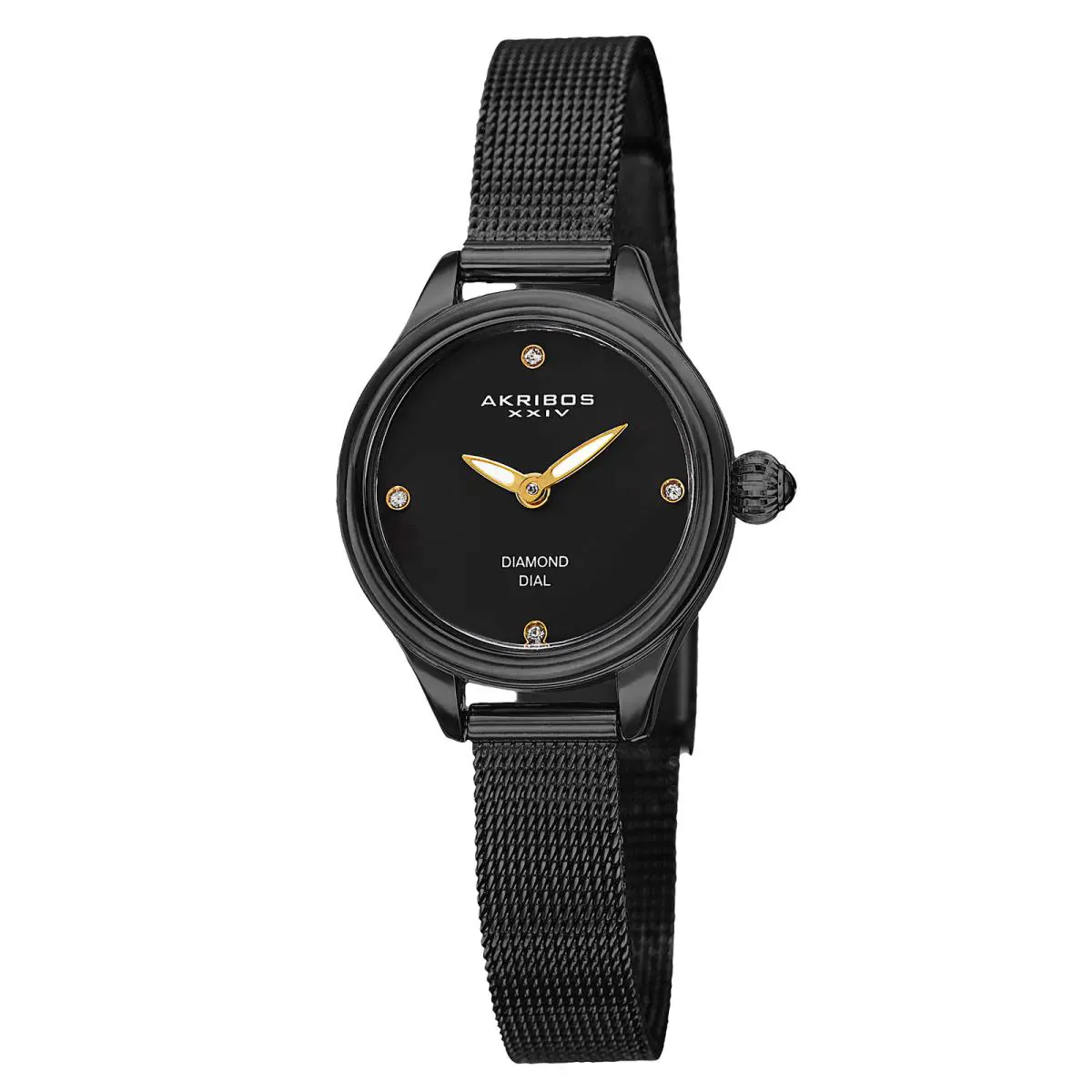 Women`s Akribos Xxiv AK873BK Diamond Indexes Black Mesh Bracelet Watch