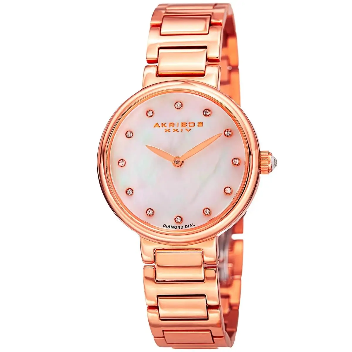 Women`s Akribos Xxiv AK877RG Rose-tone Mop Diamond Dial Rose Gold Bracelet Watch