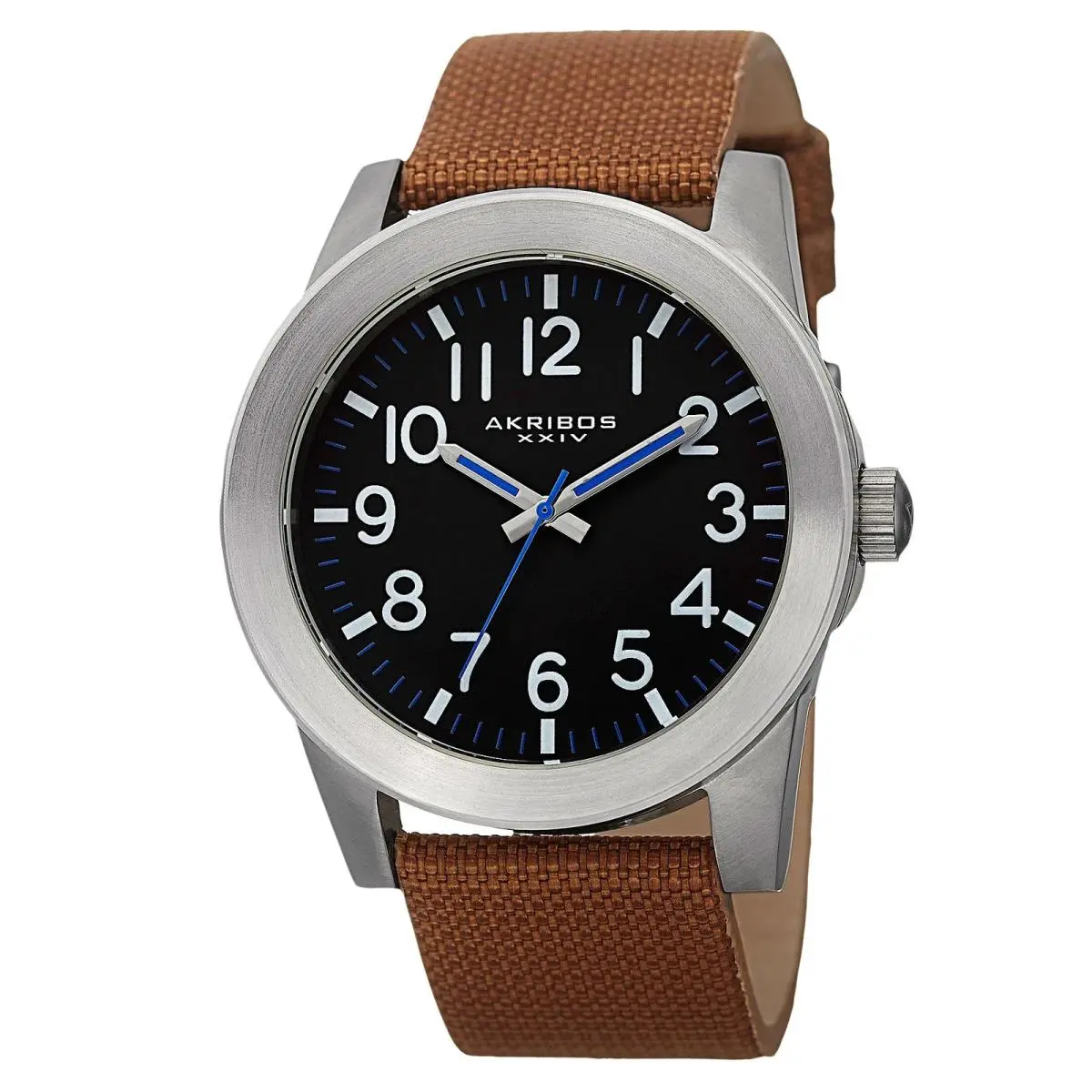 Akribos Xxiv AK779SSBR Men`s Swiss Quartz Movement Dial Tan Canvas Watch